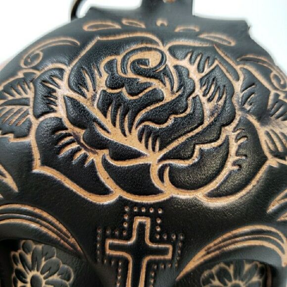 Sugar Skull Leather Wristlet Wallet Handmade Day of the Dead Coin Purse Keychain - Picture 10 of 15